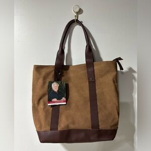 New Greg Norman Tote Bag w Zipper Brown Canvas Bucket The Refined Traveler